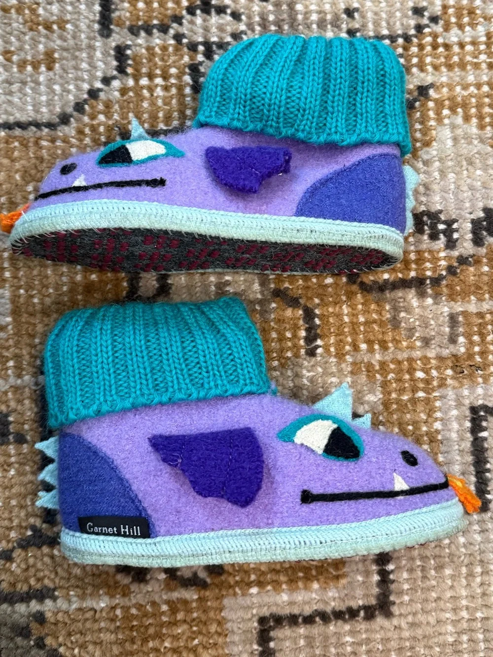 Purple Dragon Baby Booties with Teal Cuffs